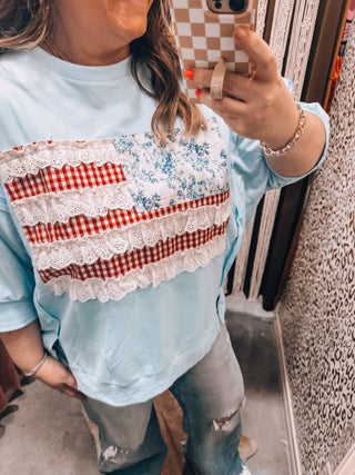 Flag Patchwork Open Seam French Terry Top