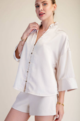 V-neck Metal Button Down Shirt