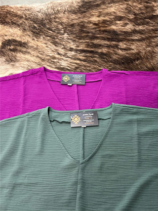 Woven Airflow V-Neck Dolman Short Sleeve Top