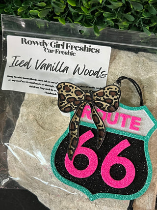 Hand painted Route 66 with a bow car freshie air freshener, photo 2