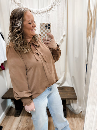 Cocoa necktie long sleeve top +plus