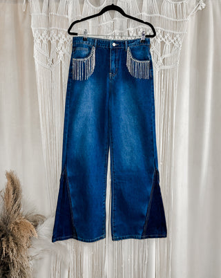 Tori Mid Rise Rhinestone Flare Jeans - Jayden Layne