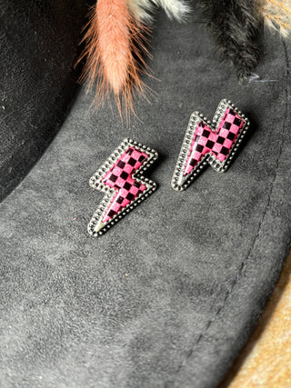 Checkered thunder bolt earrings