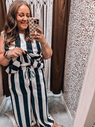 Vertical Stripe Sleeveless Matching Set — Black Ivory