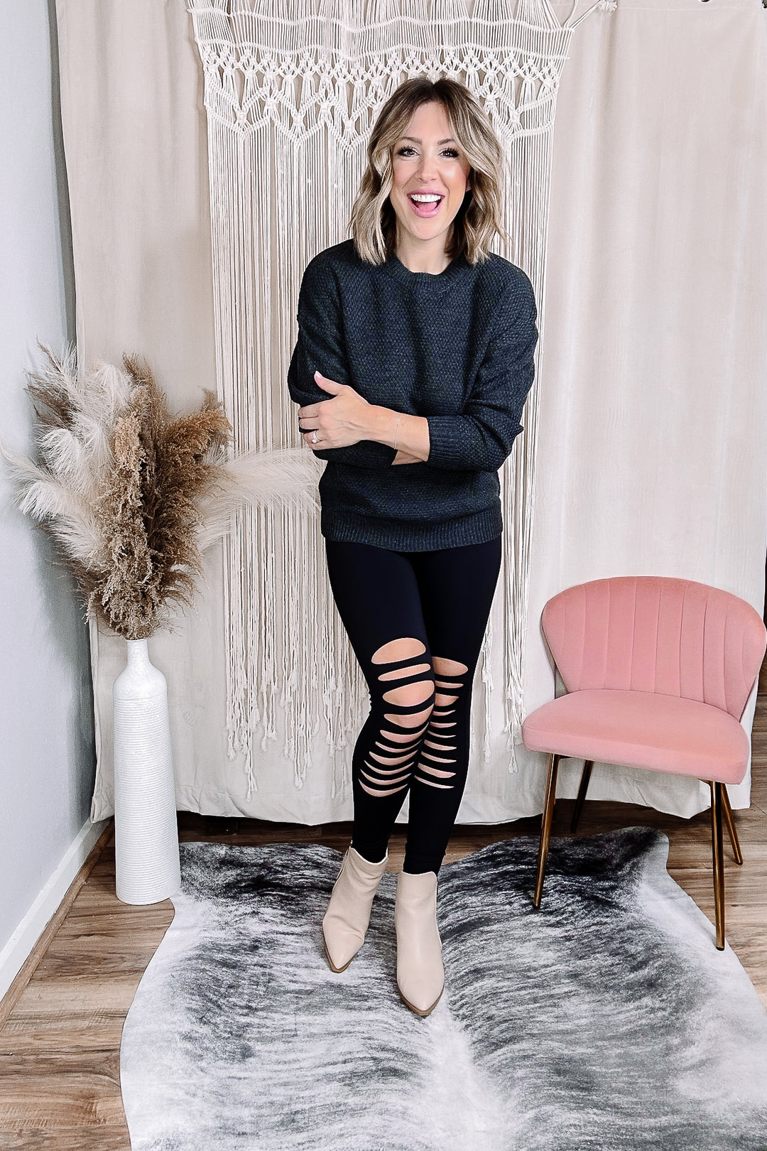 Charcoal Crew Neck Basic Sweater
