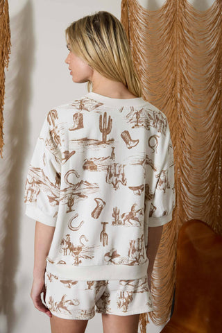 Western Drop Shoulder Short Sleeve Top
