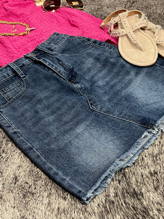Lucky & Blessed Frayed Hem Denim Skirt