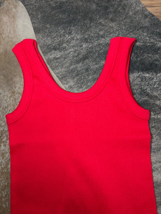 Red Thick Banded Ribbed Scoop Neck Tank Top Bodysuit