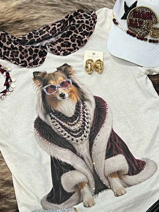 Cream Gameday Collie Rhinestone Graphic Tee