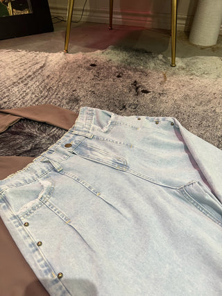 Studded Side Detail Split Leg Frayed Wide Leg Jeans