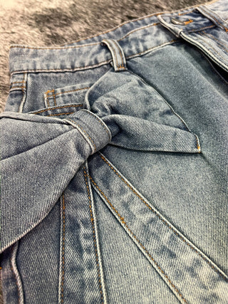 Bow Knot Pocket Denim Mini Skirt — Denim
