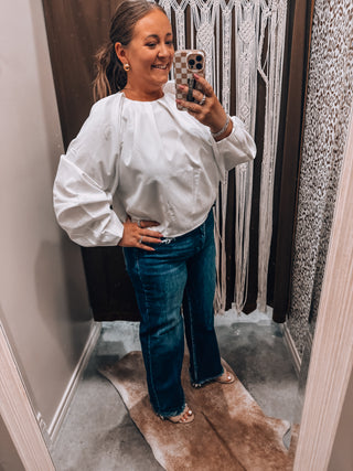 White Balloon Poplin Top