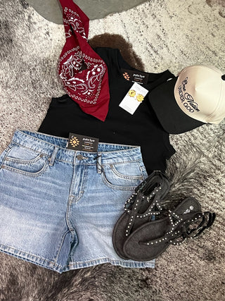 Hidden Jeans High Rise Longline Denim Shorts
