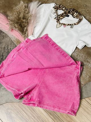 Pink Wash Wrap Front Denim Skort