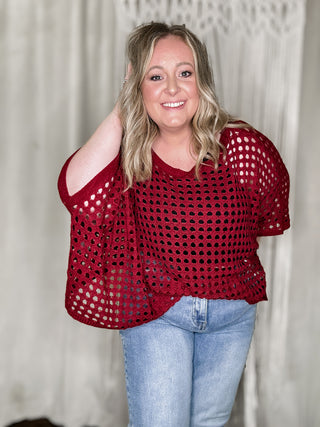 Daphne Maroon Dolman Sleeve Eyelet Top