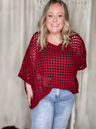 Daphne Maroon Dolman Sleeve Eyelet Top