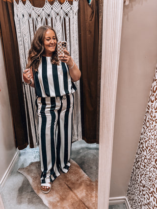 Vertical Stripe Sleeveless Matching Set — Black Ivory