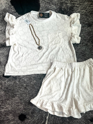 Floral Textures Ruffle Short Set