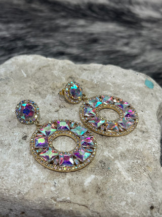 Large Iridescent Crystal Circle Drop Earrings