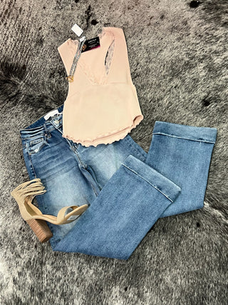 Risen Mid Rise Crop Straight With Tailored Cuffed Jeans