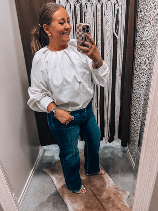 White Balloon Poplin Top