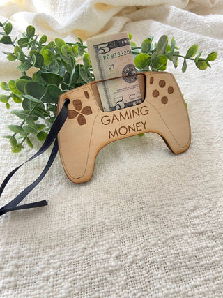 Laser engraved Gaming Money controller holder for teens with a bill tucked in