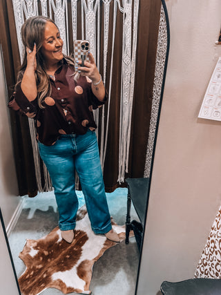 Oversized Burgundy Polka Dot Button Down Top