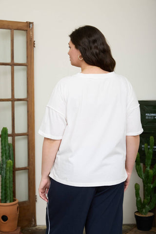 Plus Washed Exposed Seam V-Neck Boxy Knit Top
