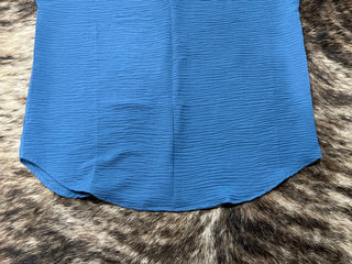 Woven Airflow V-Neck Short Sleeve Top — Dusty Blue