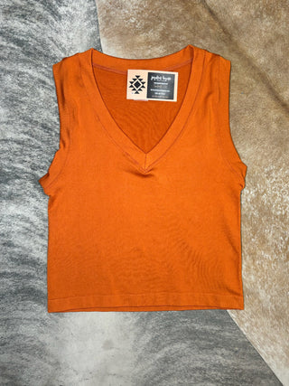 Rust V-neck Thick Band Crop Tank