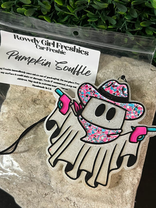 Hand painted cowgirl ghost Halloween car freshie air freshener