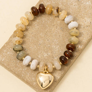 Heart Charm Mixed Marble Resin Beaded Bracelet