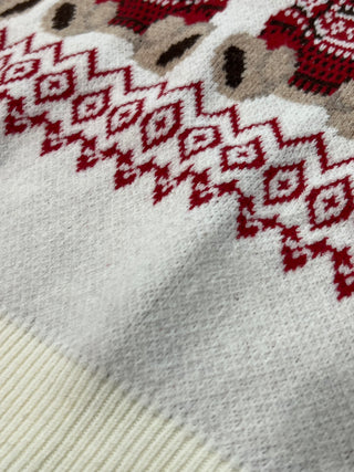 Holiday Bear Motif Crew Neck Knit Sweater