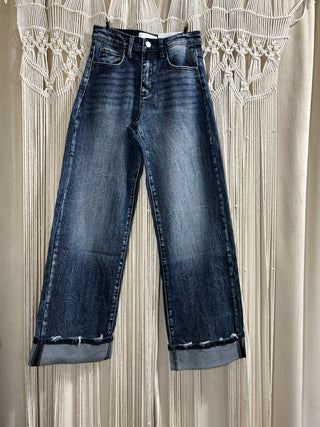 High rise wide leg cuffed jeans