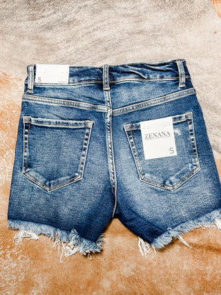 Stacie mid-rise dark denim shorts