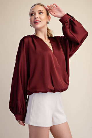 V-Neck Wrap Longsleeve Blouse