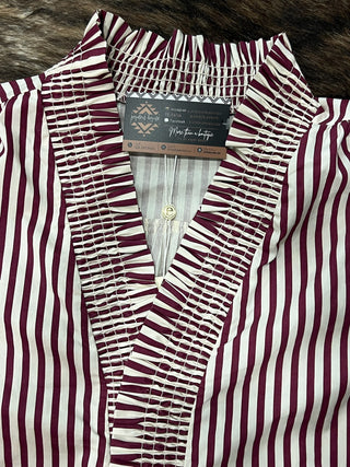 Plus Stripe Smocked V-Neck Puff Sleeve Top