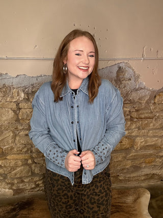 Studded denim button down shirt