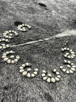 White Squash Blossom Concho Chain Belt