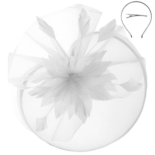 Veiled Floral & Feather Mesh Fascinator w/ Headband & Clip