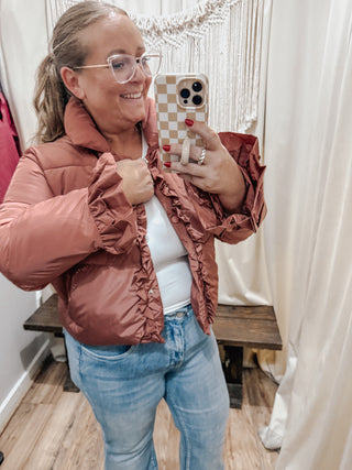 Marsala Ruffle Puffer Jacket