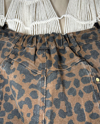 Leopard Mid Rise Wide Leg Barrel Jeans