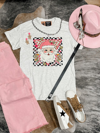 Checkered Pink Santa Tee