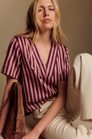 V-Neck Stripe Top Short Sleeve
