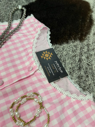 Gingham Lace Trim Button Down Vest Top