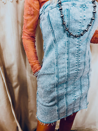 Denim exposed mini dress