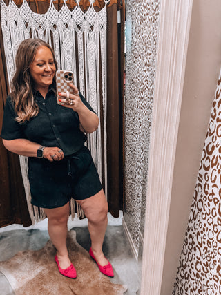 Crinkled Plisse Button Down Shorts Set