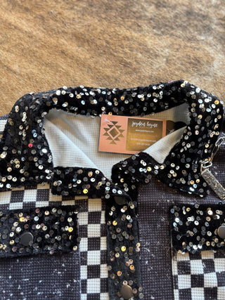 Checkered sequin shacket