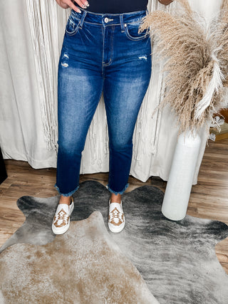 Emma Raw Hem Straight Leg Cropped Jeans