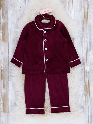 Boys emerald green velvet Christmas pajama set with white piping, photo 6